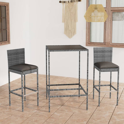 3 Piece Patio Bar Set with Cushions Poly Rattan Gray