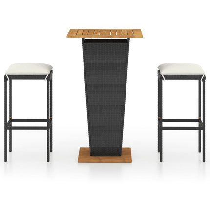 3 Piece Patio Bar Set with Cushions Poly Rattan Black