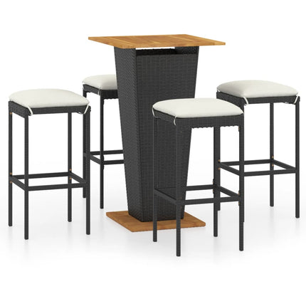 5 Piece Patio Bar Set with Cushions Poly Rattan Black