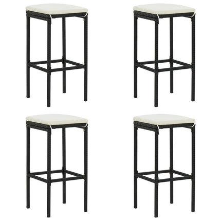 5 Piece Patio Bar Set with Cushions Poly Rattan Black