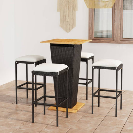 5 Piece Patio Bar Set with Cushions Poly Rattan Black