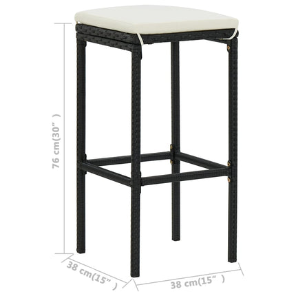 3 Piece Patio Bar Set with Cushions Black