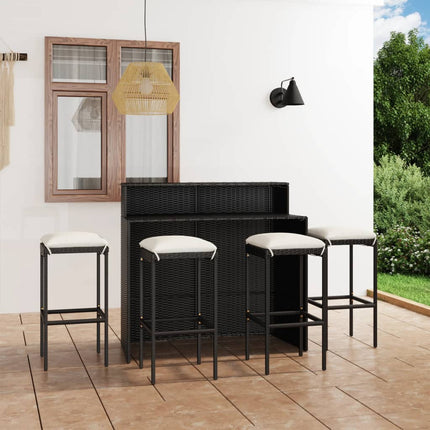 5 Piece Patio Bar Set with Cushions Black
