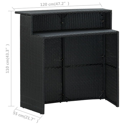 3 Piece Patio Bar Set with Cushions Black