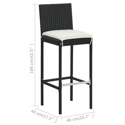 3 Piece Patio Bar Set with Cushions Black