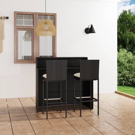 3 Piece Patio Bar Set with Cushions Black