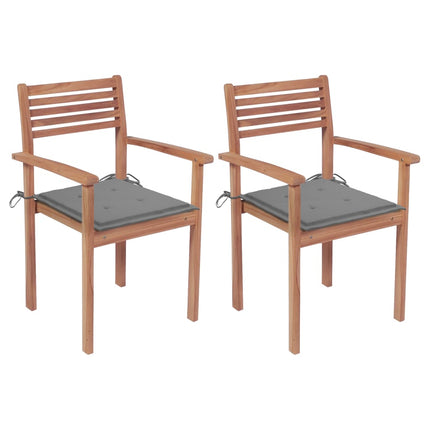 Patio Chairs 2 pcs with Gray Cushions Solid Teak Wood