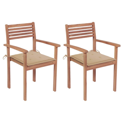 Patio Chairs 2 pcs with Beige Cushions Solid Teak Wood