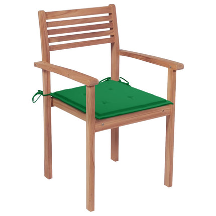 Patio Chairs 2 pcs with Green Cushions Solid Teak Wood