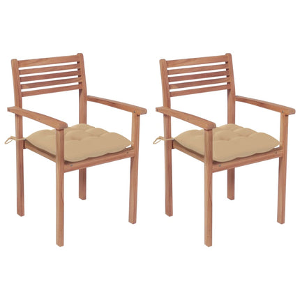 Patio Chairs 2 pcs with Beige Cushions Solid Teak Wood