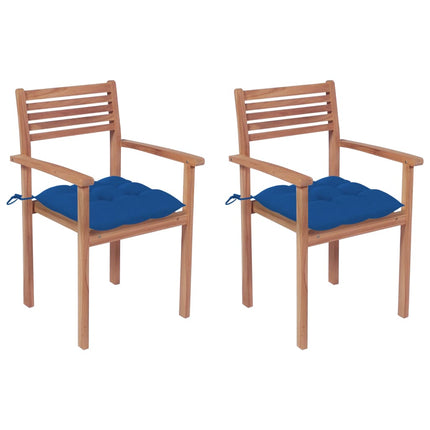 Patio Chairs 2 pcs with Blue Cushions Solid Teak Wood