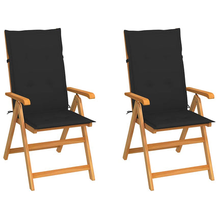 Patio Chairs 2 pcs with Black Cushions Solid Teak Wood