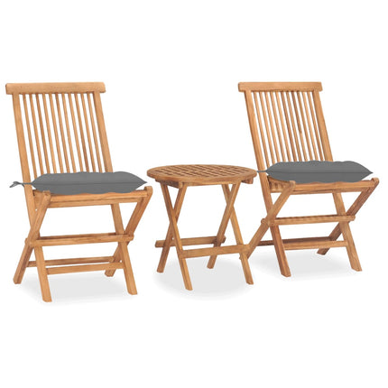 3 Piece Folding Patio Dining Set with Cushion Solid Teak Wood