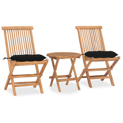 3 Piece Folding Patio Dining Set with Cushion Solid Teak Wood