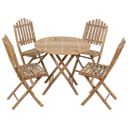 5 Piece Folding Patio Dining Set with Cushions Bamboo