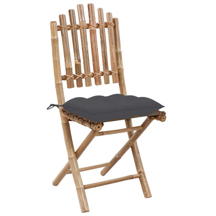 5 Piece Folding Patio Dining Set with Cushions Bamboo