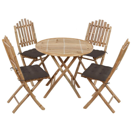 5 Piece Folding Patio Dining Set with Cushions Bamboo