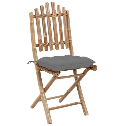Folding Patio Chairs 2 pcs with Cushions Bamboo