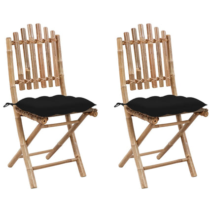Folding Patio Chairs 2 pcs with Cushions Bamboo