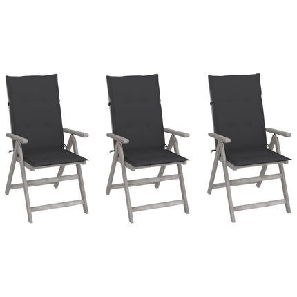 Patio Reclining Chairs 3 pcs with Cushions Solid Acacia Wood