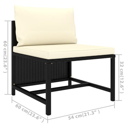 3 Piece Patio Lounge Set with Cushions Poly Rattan Black