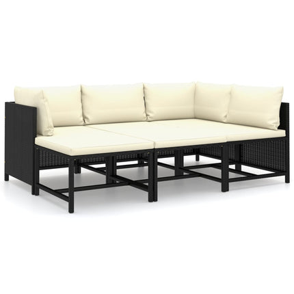 6 Piece Patio Lounge Set with Cushions Poly Rattan Black