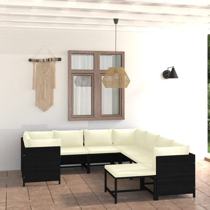 9 Piece Patio Lounge Set with Cushions Poly Rattan Black