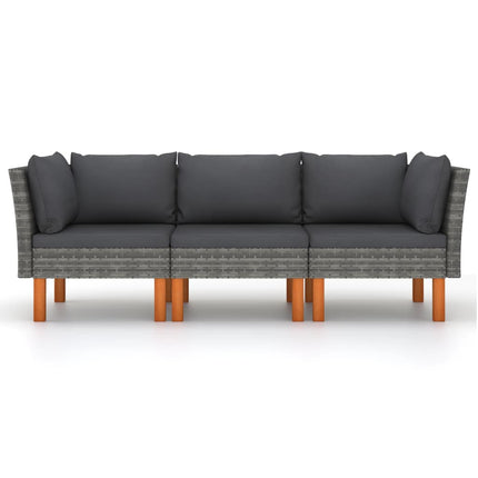 3-Seater Patio Sofa with Cushions Gray Poly Rattan