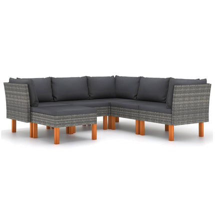 6 Piece Patio Lounge Set with Cushions Poly Rattan Gray