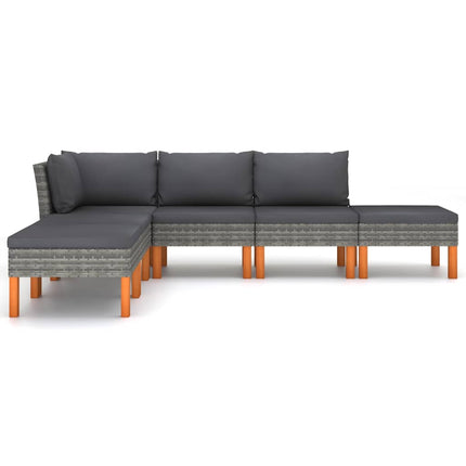 6 Piece Patio Lounge Set with Cushions Poly Rattan Gray