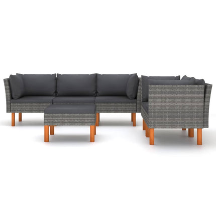 6 Piece Patio Lounge Set with Cushions Poly Rattan Gray