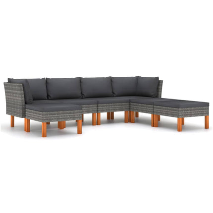 7 Piece Patio Lounge Set with Cushions Poly Rattan Gray