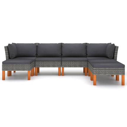 7 Piece Patio Lounge Set with Cushions Poly Rattan Gray