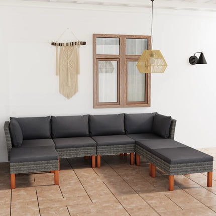 7 Piece Patio Lounge Set with Cushions Poly Rattan Gray