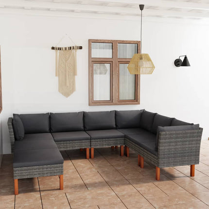 8 Piece Patio Lounge Set with Cushions Poly Rattan Gray