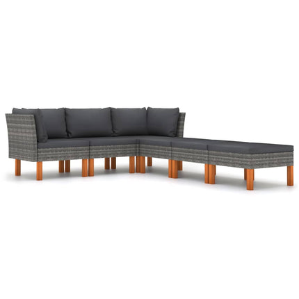 6 Piece Patio Lounge Set with Cushions Poly Rattan Gray