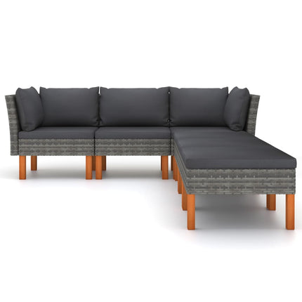 6 Piece Patio Lounge Set with Cushions Poly Rattan Gray