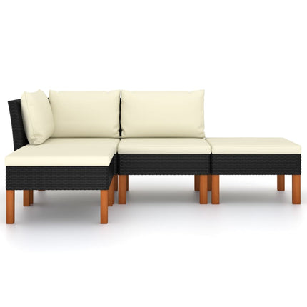 4 Piece Patio Lounge Set with Cushions Poly Rattan Black