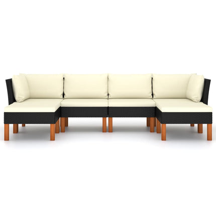 6 Piece Patio Lounge Set with Cushions Poly Rattan Black