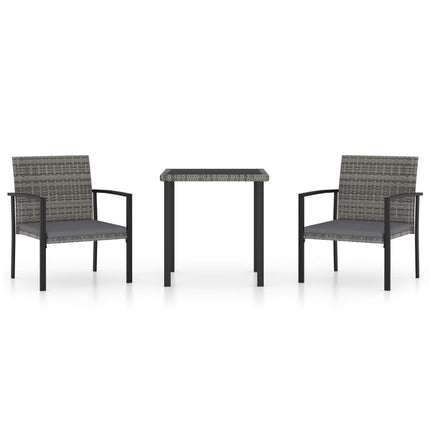 3 Piece Patio Dining Set Poly Rattan Gray