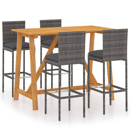 5 Piece Patio Bar Set with Cushions Gray