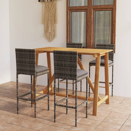 5 Piece Patio Bar Set with Cushions Gray