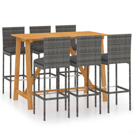 7 Piece Patio Bar Set with Cushions Gray