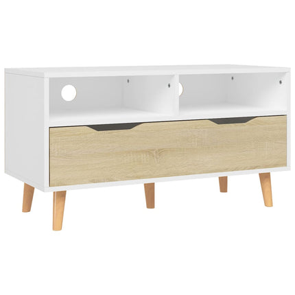 TV Stand White and Sonoma Oak 35.4"x15.7"x19.1" Engineered Wood
