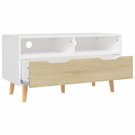 TV Stand White and Sonoma Oak 35.4"x15.7"x19.1" Engineered Wood