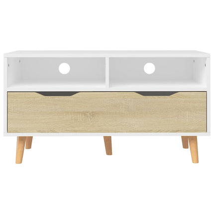 TV Stand White and Sonoma Oak 35.4"x15.7"x19.1" Engineered Wood