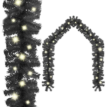 Christmas Garland with LED Lights 65.6 ft Black