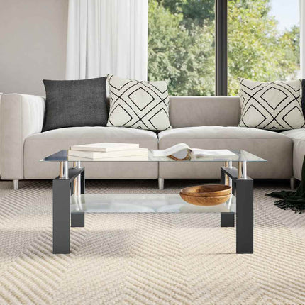 Coffee Table Black and Transparent 37.4"x21.7"x15.7" Tempered Glass
