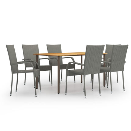 7 Piece Patio Dining Set Poly Rattan Gray