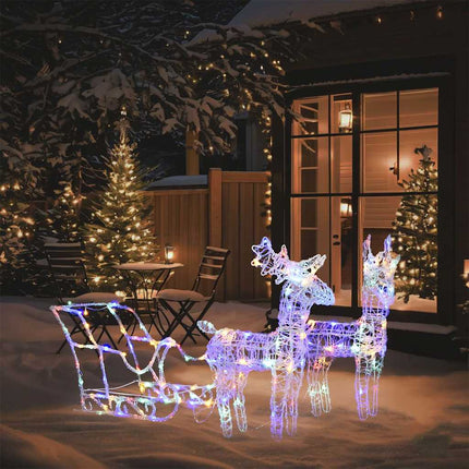 Reindeers & Sleigh Christmas Decoration 160 LEDs 51.2" Acrylic